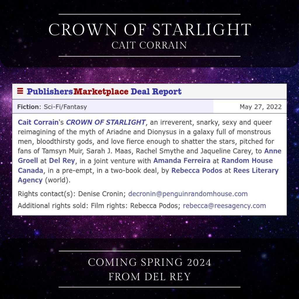 Publishers Marketplace announcement for 'Crown of Starlight' by Cait Corrain. 